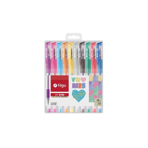 SET 10 LAPIZ GEL POP ROLLER GEL GLITTER 0.7 FILGO